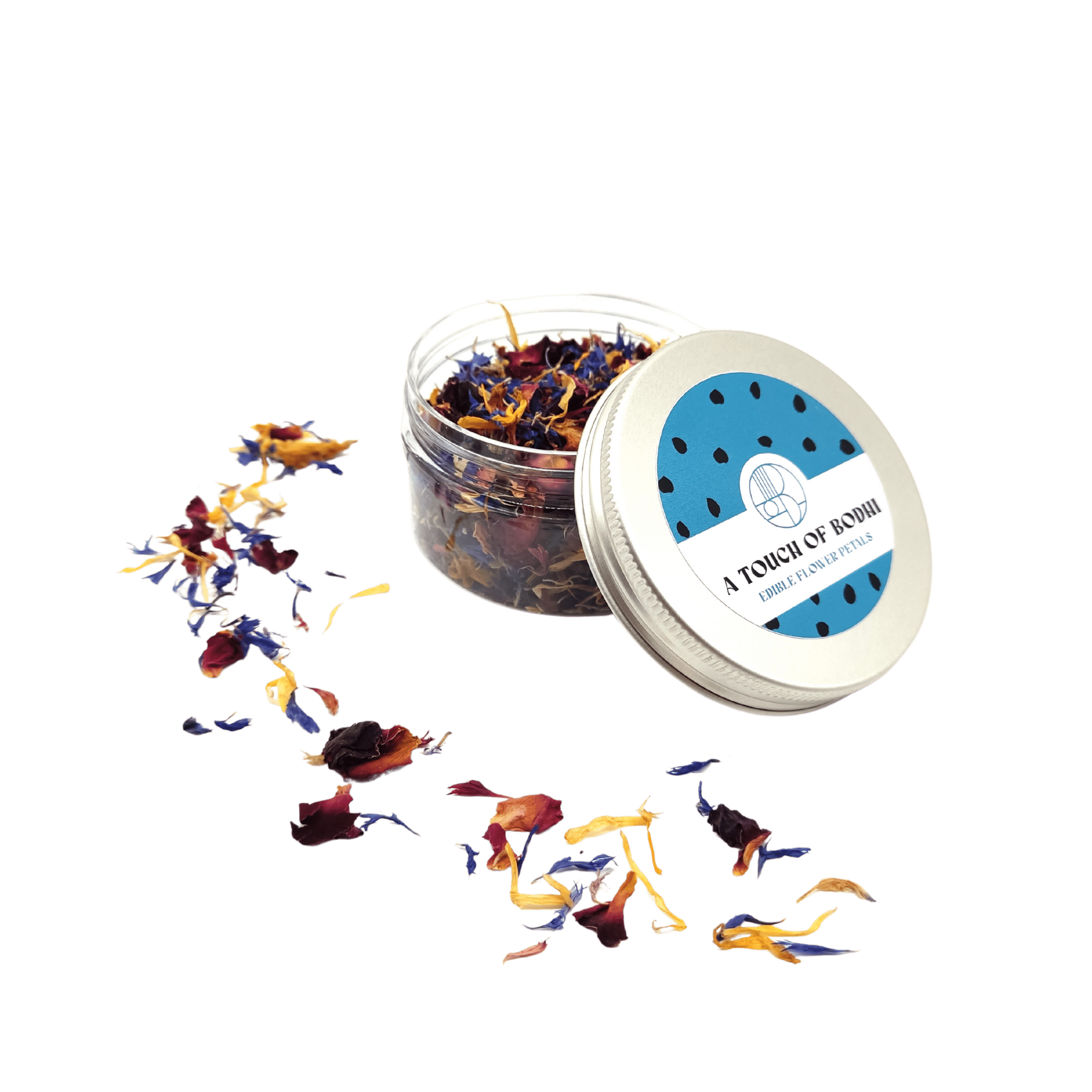A touch of Bodhi - Bodhi Drinks - 6gr - eetbare gedroogde bloemblaadjes - korenbloem - goudsbloem - lavendel - rozenblaadjes - belgisch product - decoratie - versiering - eetbaar - afwerking - taart - flower - sprinkle