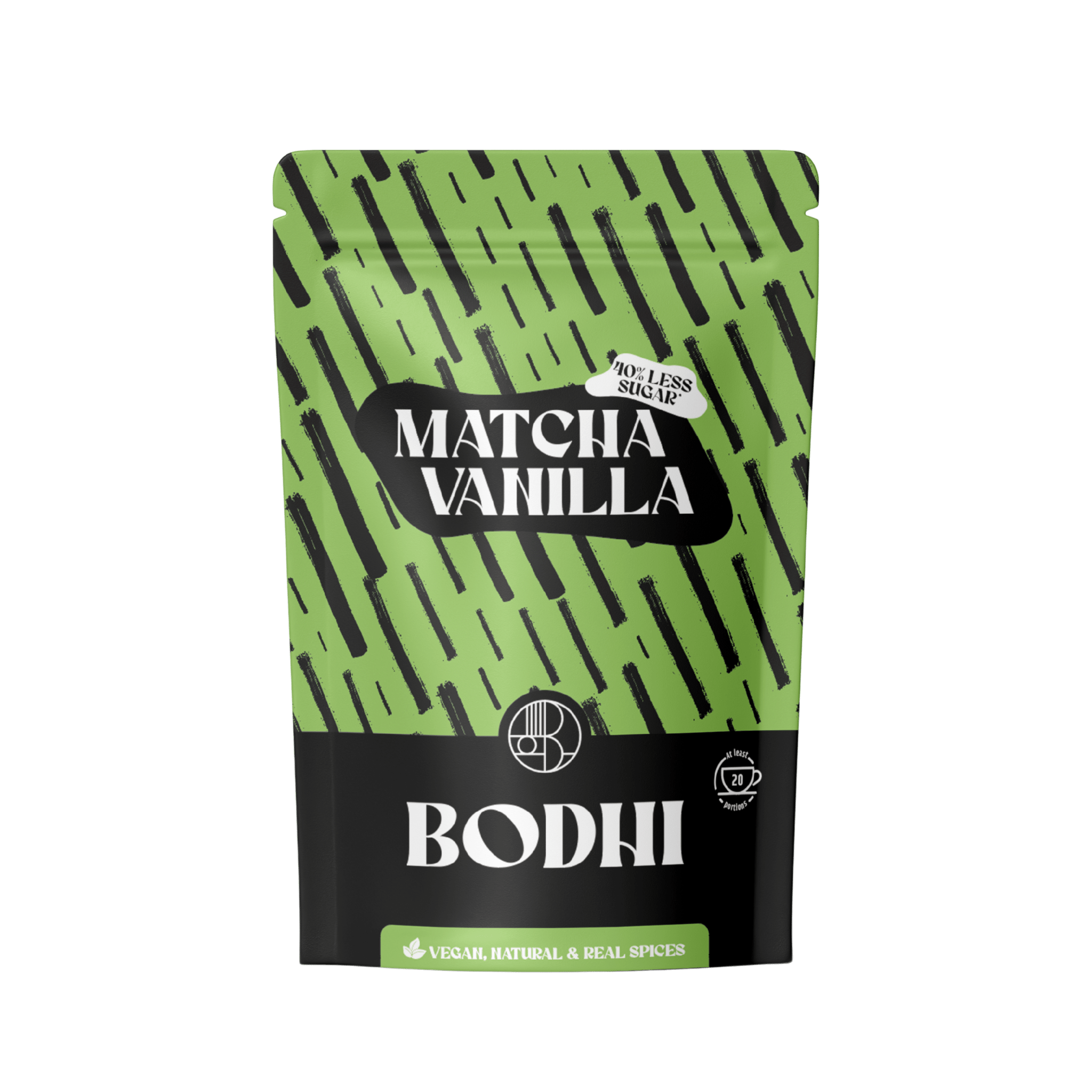 Matcha Vanilla - Bodhi Drinks - 20 latte's pouch - premium Japanese matcha - less sugar - minder suiker - antioxidants - high in fiber - belgisch product - easy to prepare 
